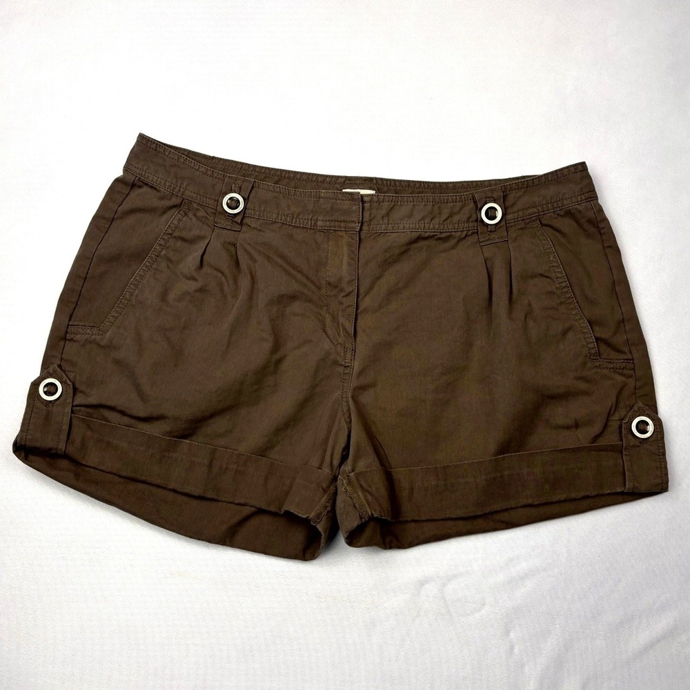 Hinge Utility Shorts‎ Womens 12 Brown Cotton Nylon Grommet Tab Cuffed Cargo Fly